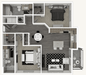 Floor plan for 2 beds, 2 baths, 1135 sqft